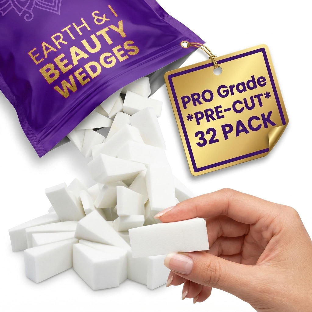 Earth & I - 32-Pack *PRE-CUT* Makeup Wedges: Professional Triangle Sponges