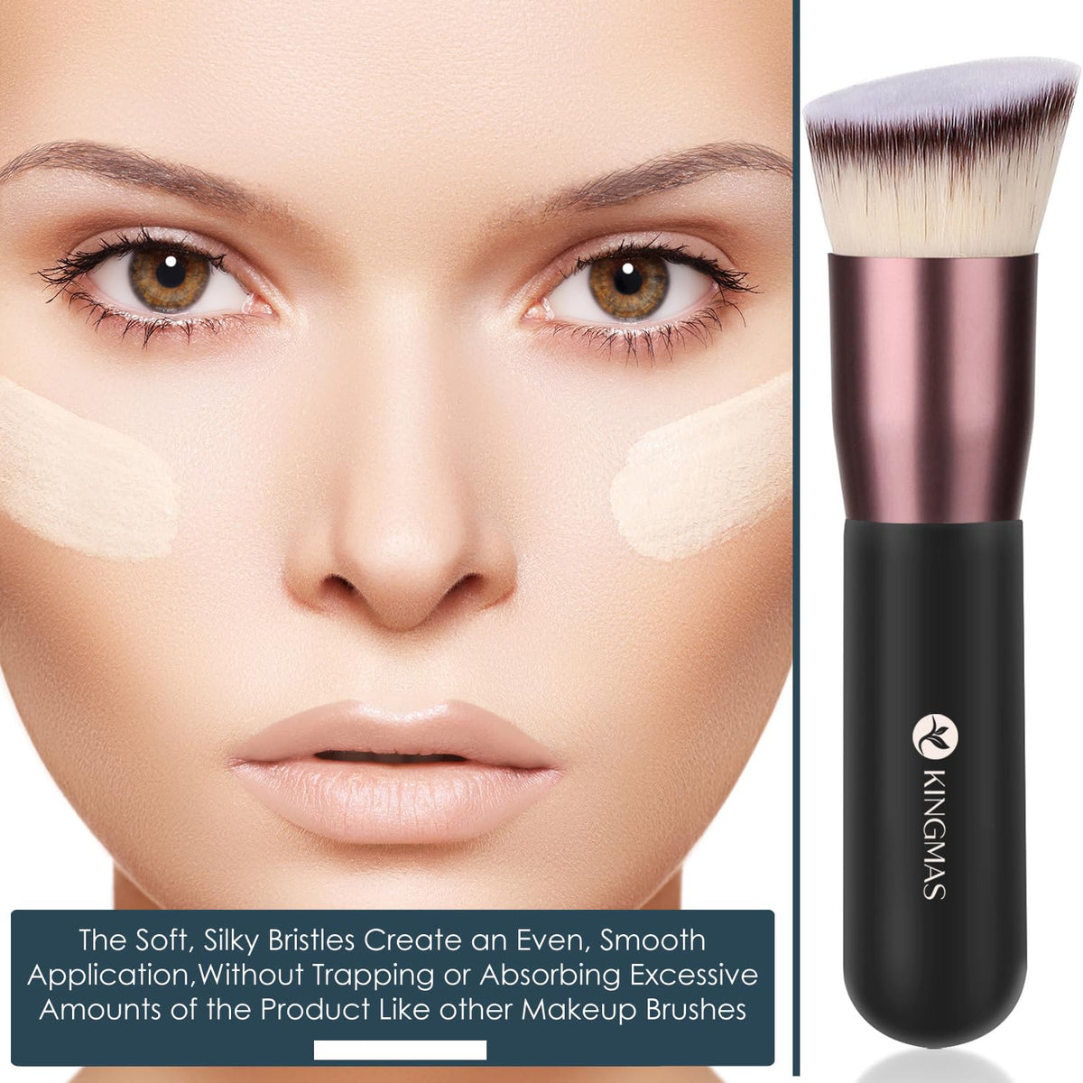 KINGMAS Angled Top Foundation Brush, Premium Kabuki Makeup Brush for Liquid, Blending, Cream, Powder,Blush Buffing Stippling Face Makeup Tools Black