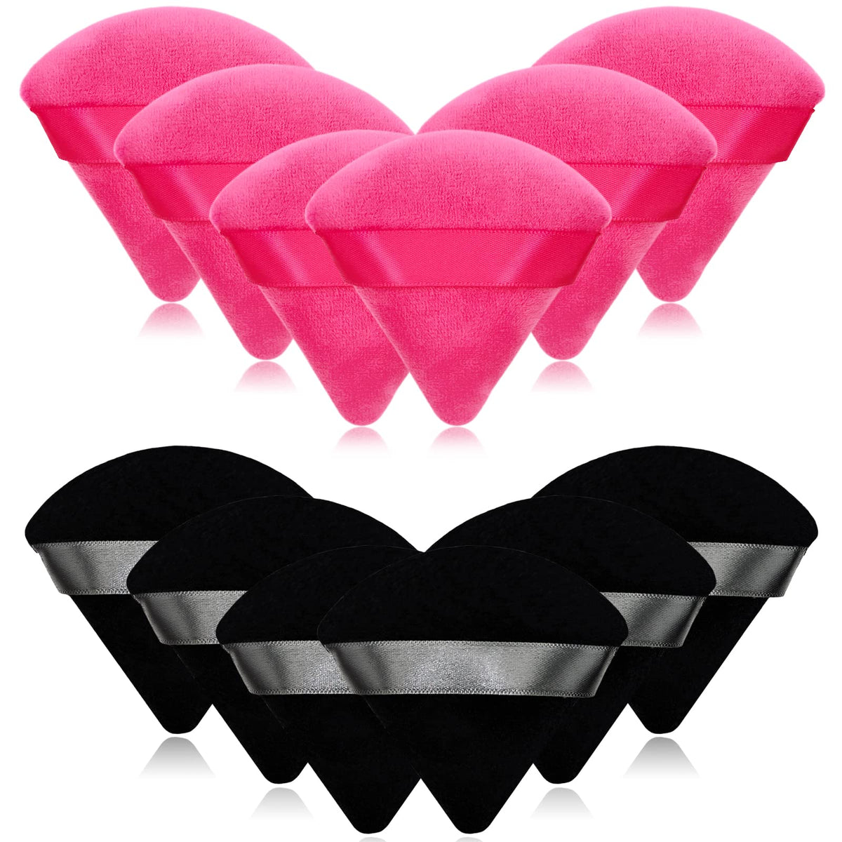 12 Pieces Black Cosmetic Powder Puff,2.76 inch Portable Soft Sponge Setting Face Puffs,Triangle Velvet Powder Puff with Ribbon Band Handle for Loose Powder Body Powder Makeup Tool