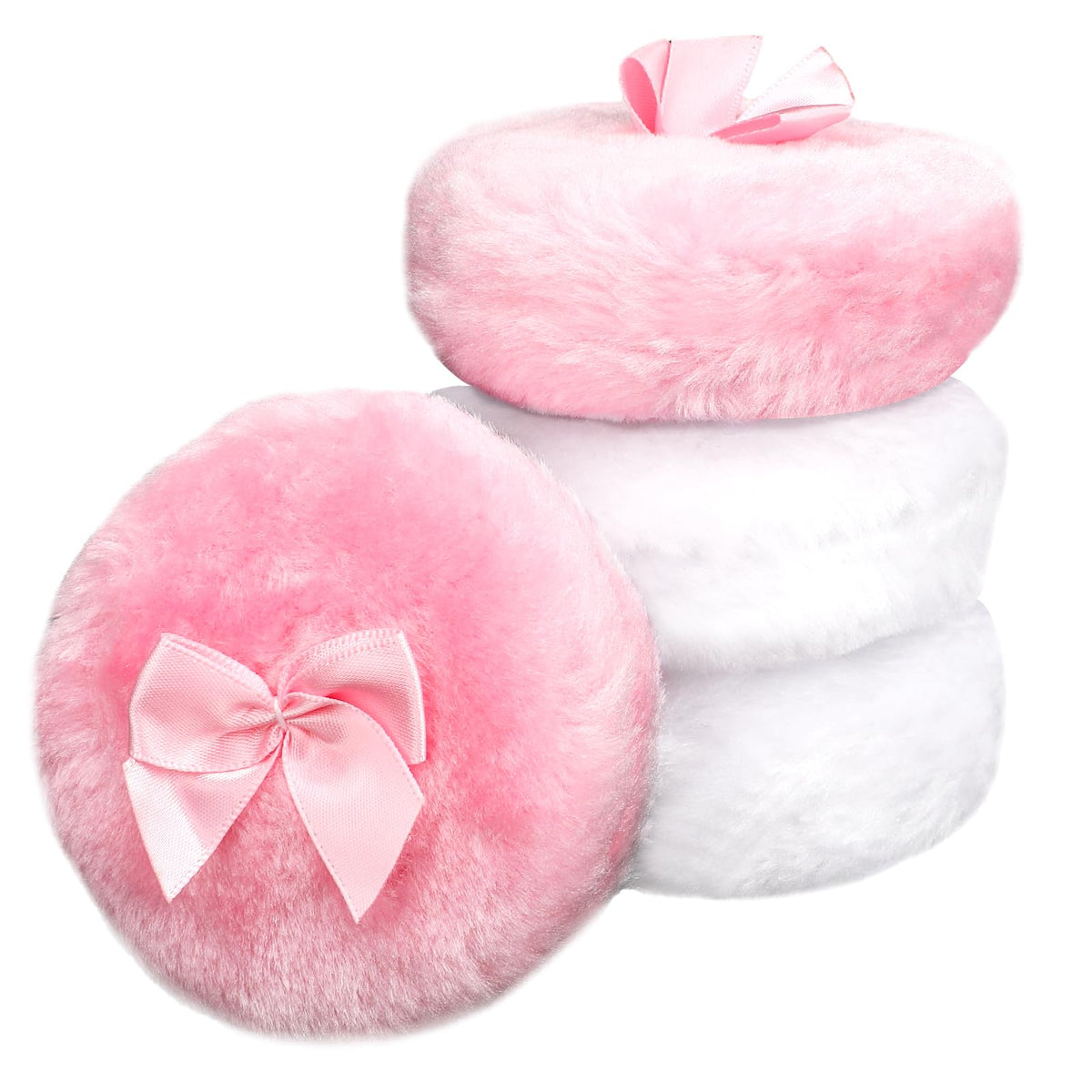 4PCS Large Fluffy Puff, White Puffs for Face Powder, Ultra Soft Face Body Puff, Washable Reusable Makeup Puffs(White/Beige)