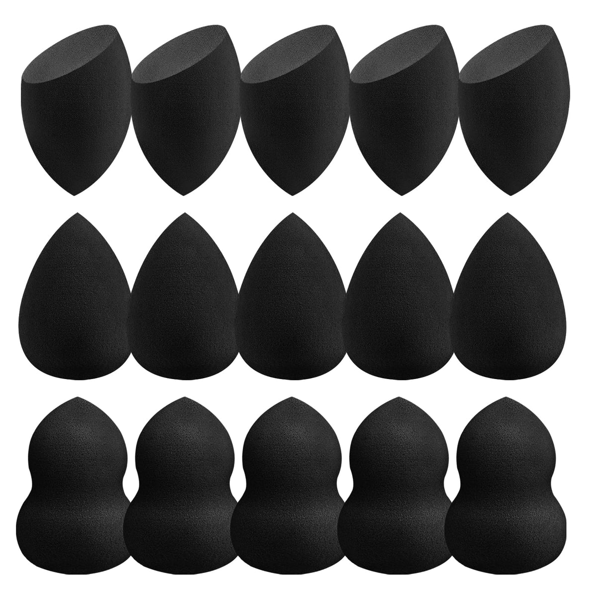 15 Pcs Black Makeup Sponge Set, Latex-Free Soft Reusable Wet & Dry Use
