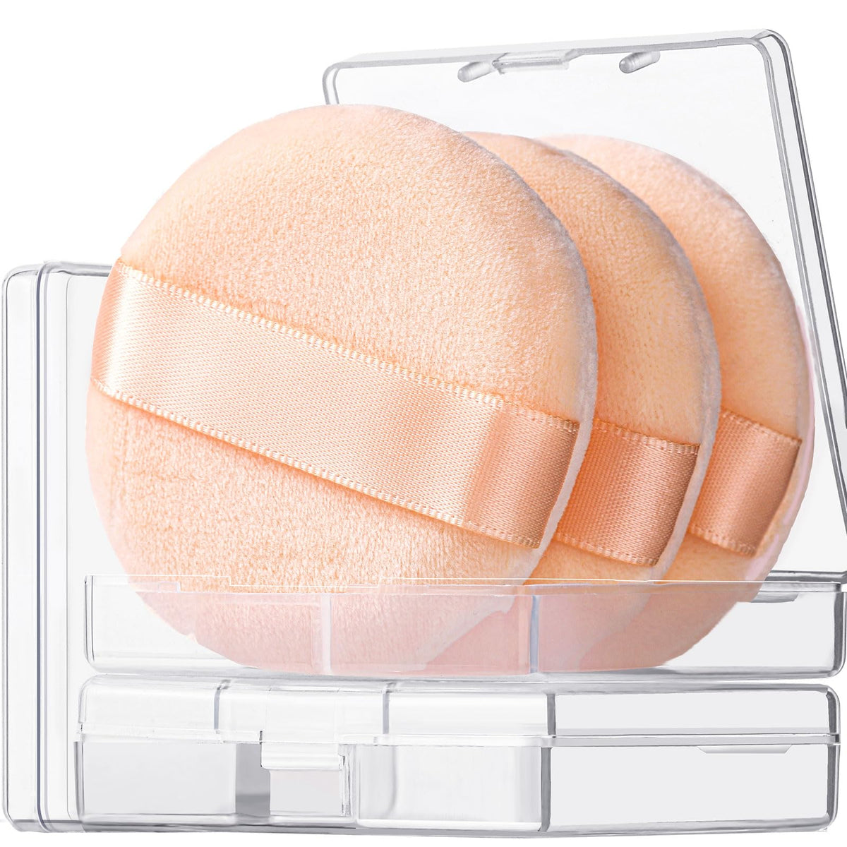 Teenitor 3pcs Setting Powder Puff 2.36 Inch, Soft Applicator for Loose and Pressed Powder, Powder Puffs for Face Powder With Cases, White