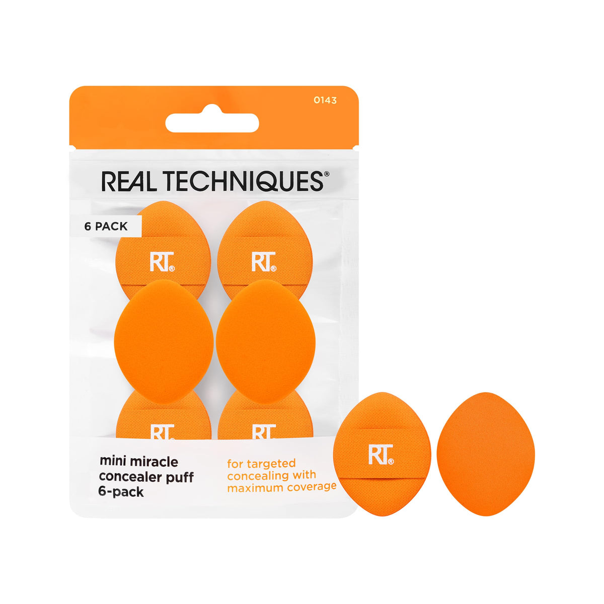 Real Techniques Miracle Concealer Sponge, Makeup Blending Sponge For Liquid & Cream Concealer, Elongated Shape For Precise Application Under Eyes & Tight Areas, Yellow, Latex-Free Foam, 2 Count