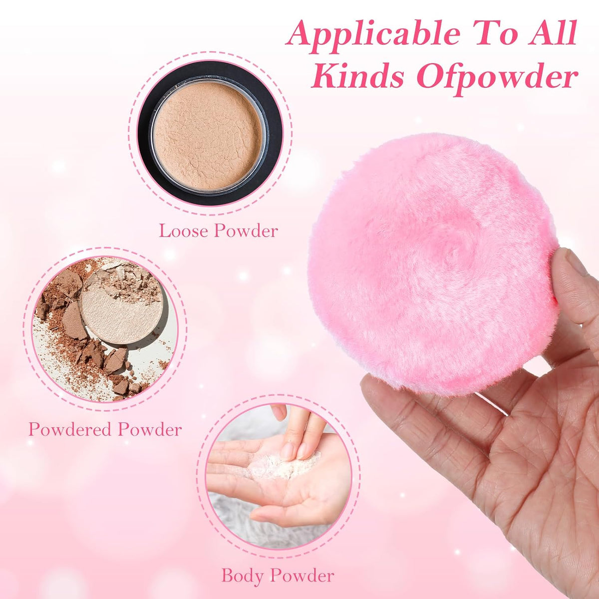 Large Fluffy Body Powder Pad, 4Pcs 3.5 Inch Soft Body Powder Washable Reusable Round Loose Puff for Adult 4 Color