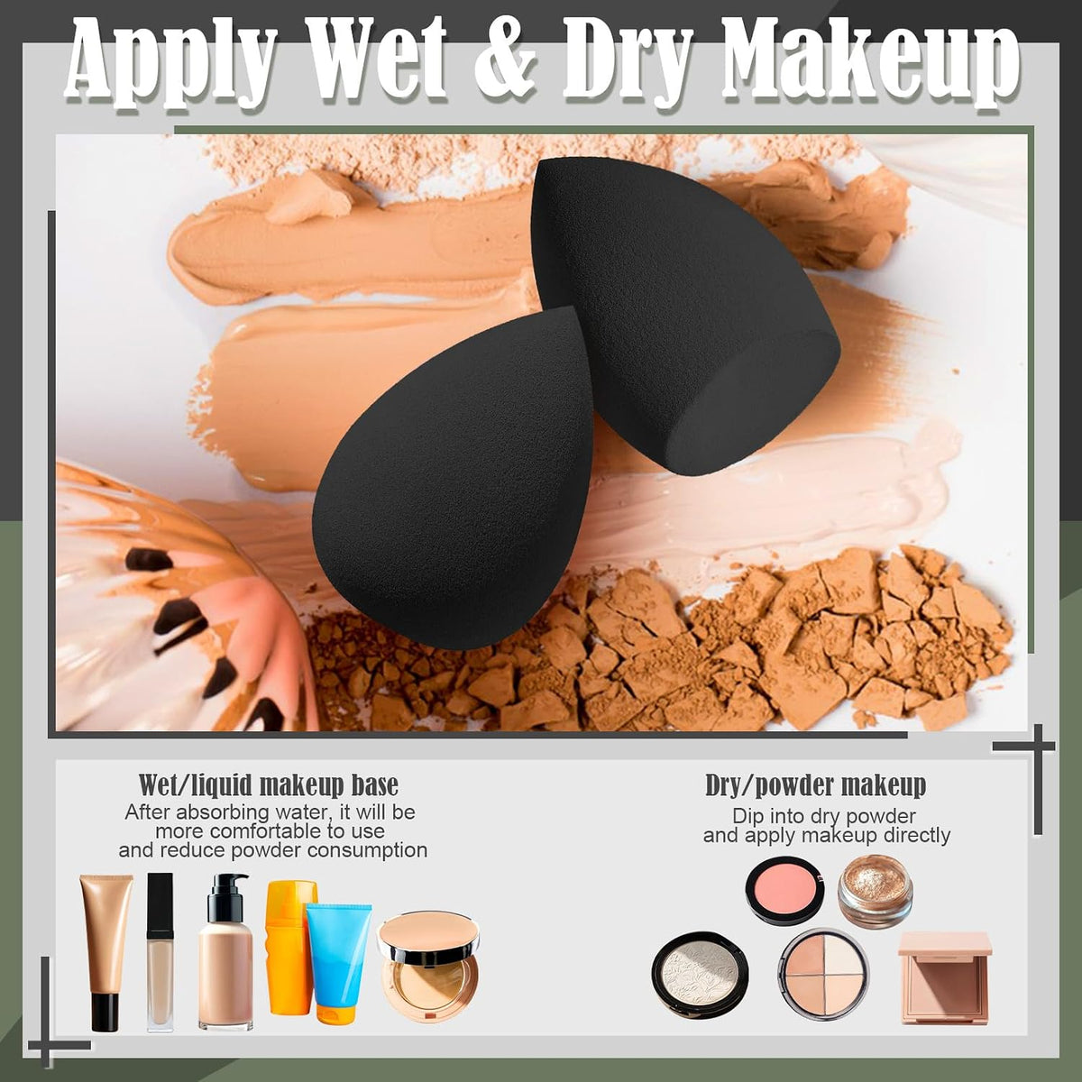 17PCS Makeup Sponge Set with 3PCS Mini Makeup Sponges,1PCS Make Up Sponges Holder,3PCS Foundation Mini Make Up Sponge Puff and 6PCS Powder Puff (Black)