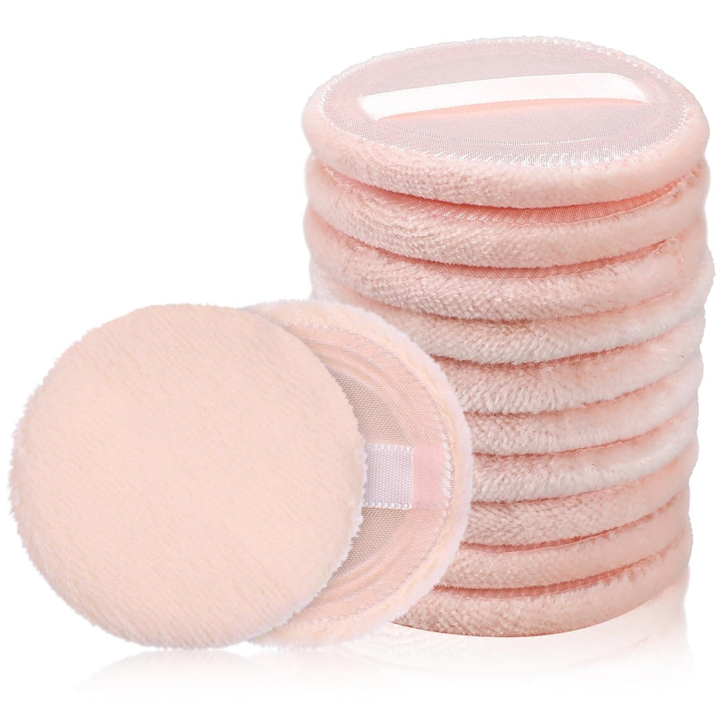 12 Pieces Round Velour Face Makeup Powder Pad, Powder Pads, 2.36 Inch Setting Makeup Puff, Soft Face Compact Powder-Pad with Ribbon, Puff Pads for Loose-Powder, Setting-Powder