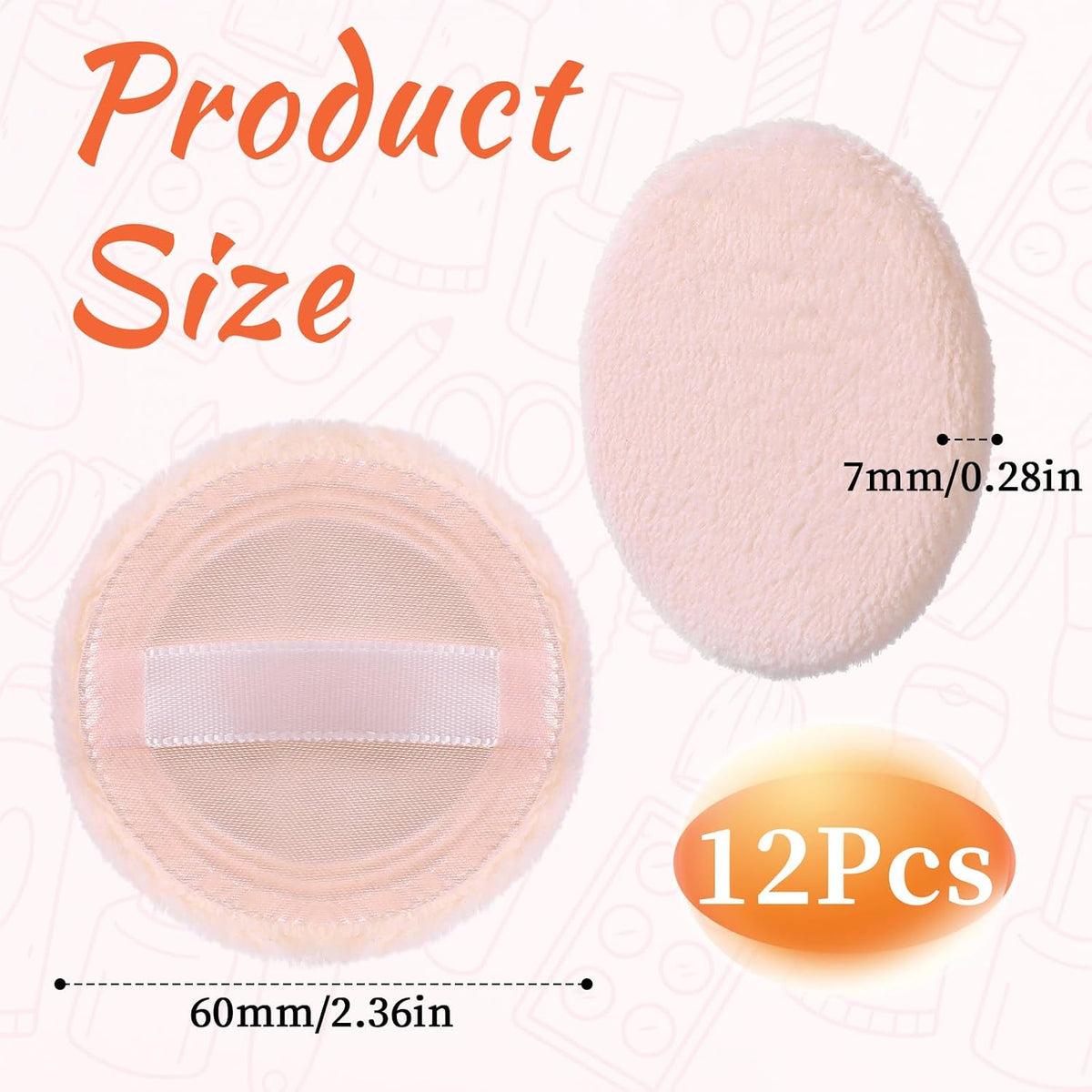 12 Pieces Round Velour Face Makeup Powder Pad, Powder Pads, 2.36 Inch Setting Makeup Puff, Soft Face Compact Powder-Pad with Ribbon, Puff Pads for Loose-Powder, Setting-Powder