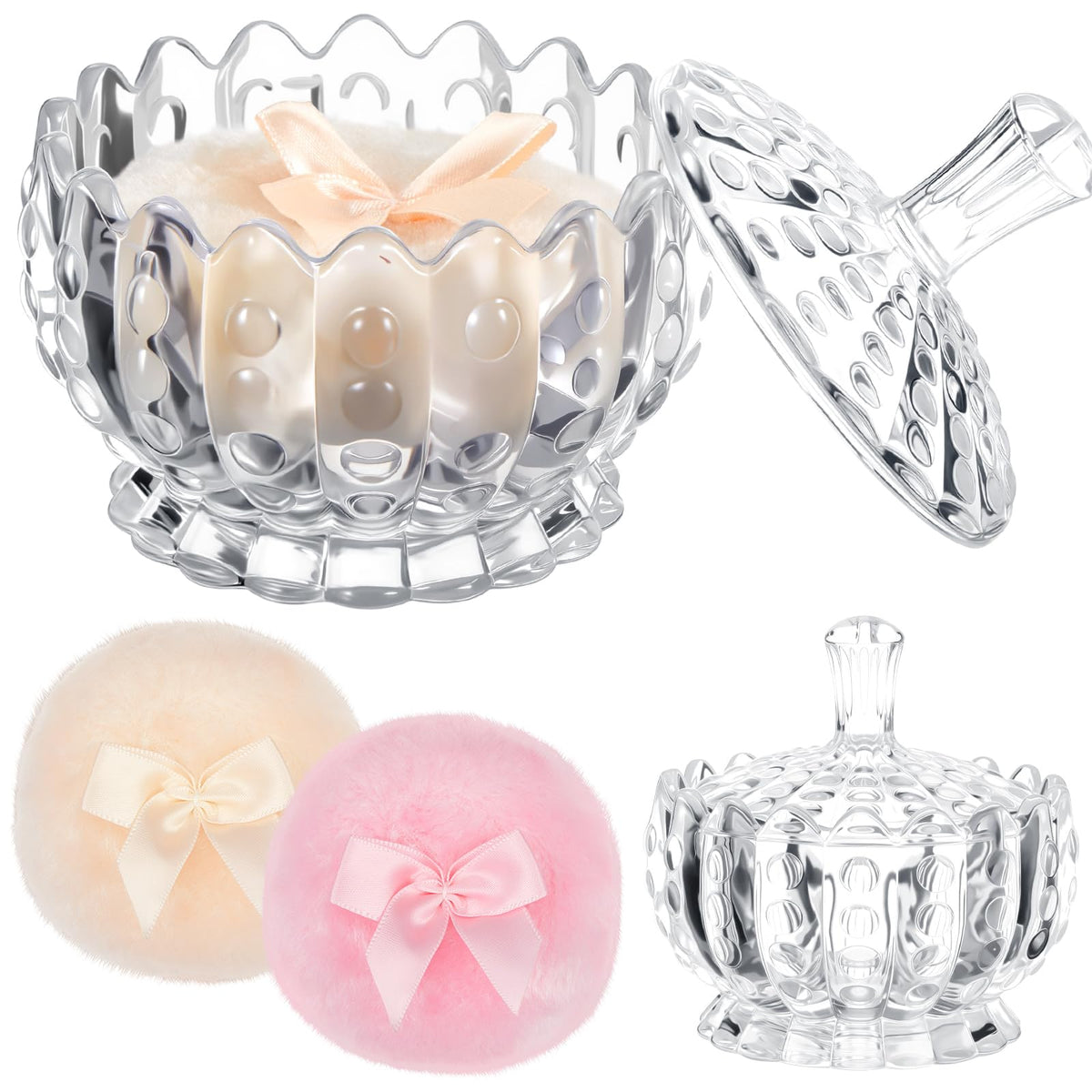 Tioncy 3 Pcs Large Dusting Powder Container with Puff Set, Classic, Clear
