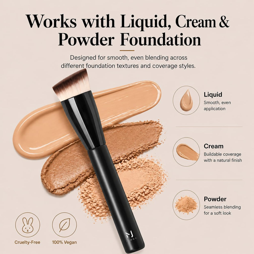 JoMay Flat Top Kabuki Foundation Brush, Angled Makeup Brush for Liquid Foundation, Dense Soft Vegan Bristles, Streak-Free Full Coverage Blending Brush for Beginners & Daily Makeup, 1 PCS