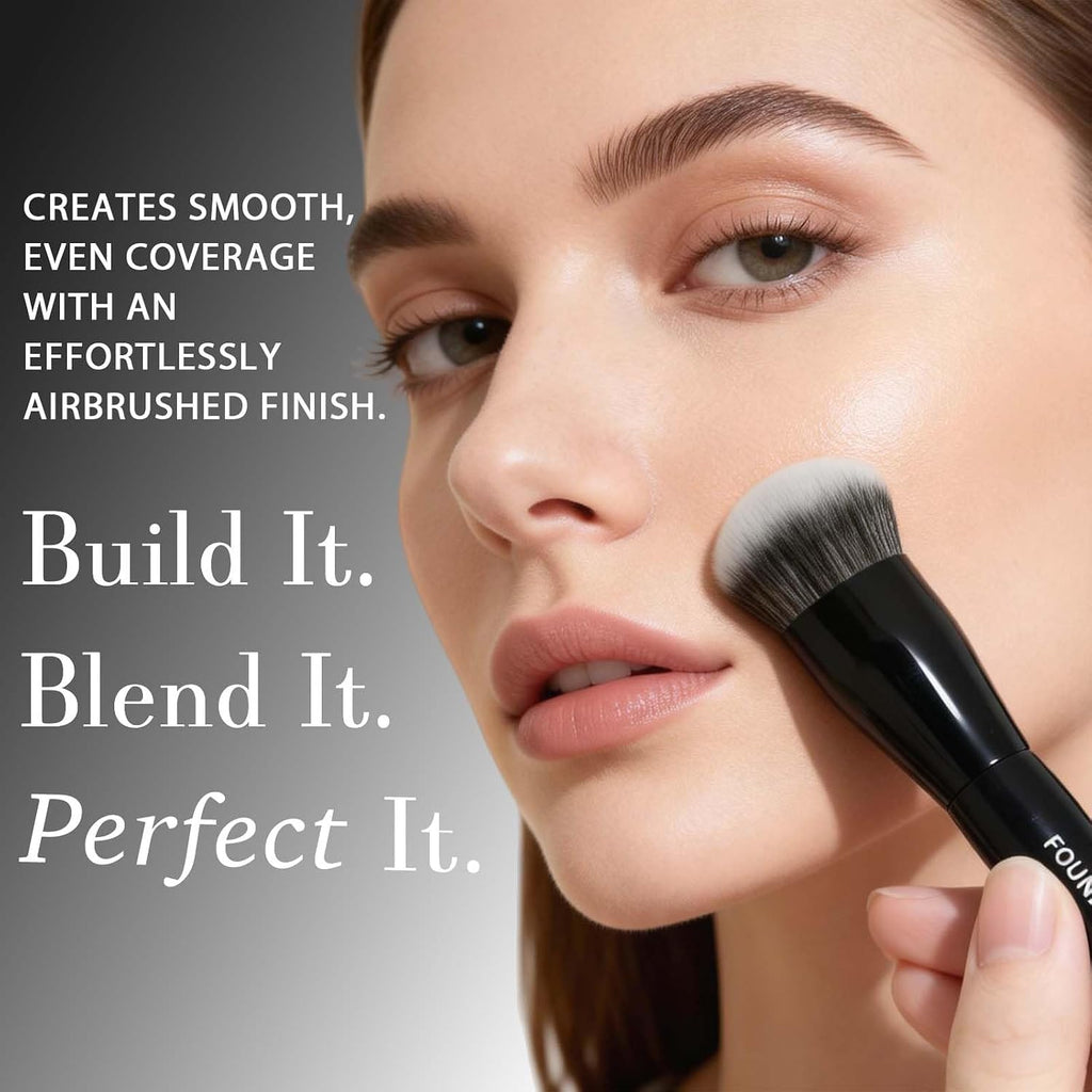 GlintMagic Professional Foundation Brush - Streak-Free, Polished Finish for Liquid, Cream & Powder | Dense & Soft Bristles, Easy to Clean, All Skin Types