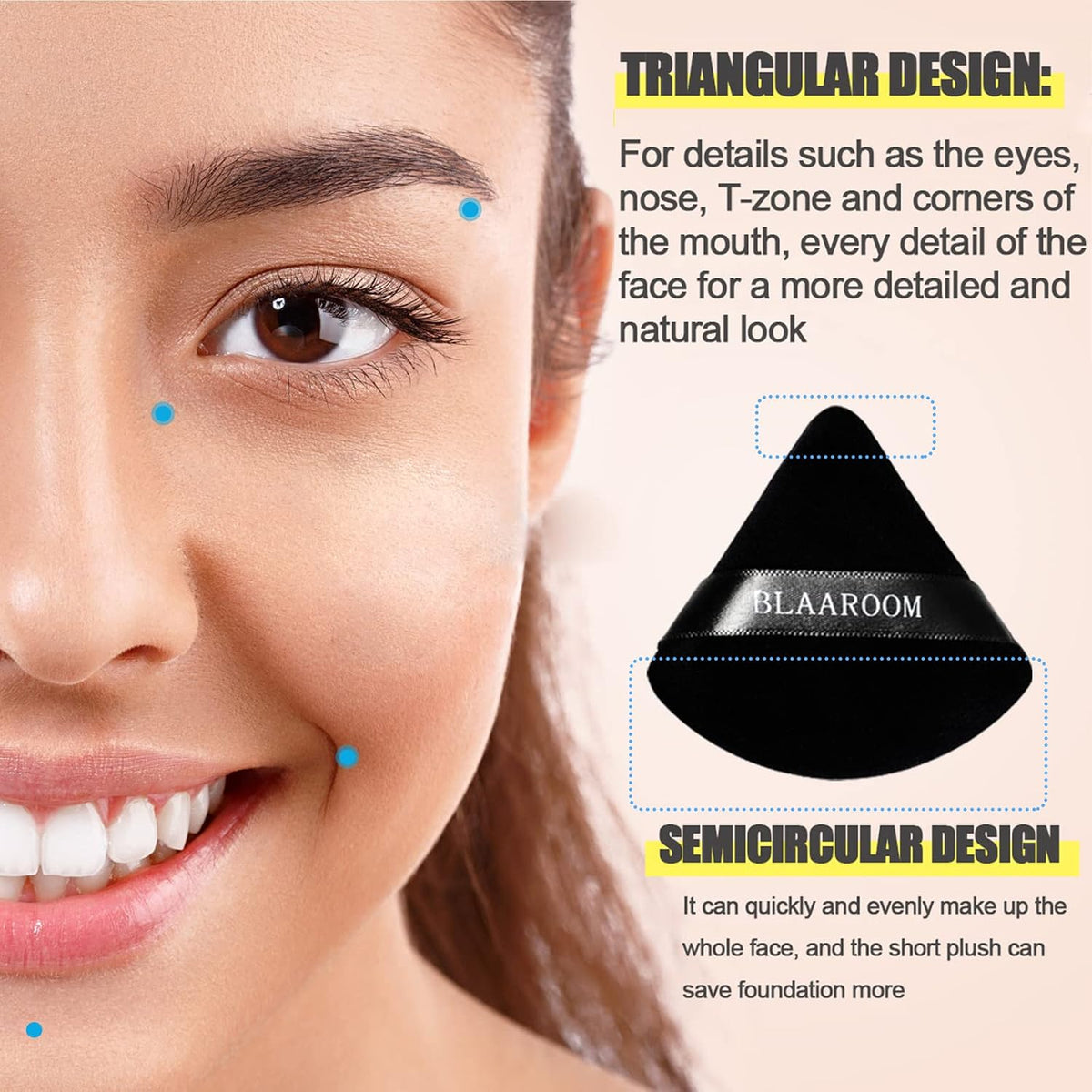 6 Pcs Velvet Triangle Powder Puff,Triangular Design Makeup Soft Sponge Puff for Face Exquisite Eyes Contouring, for Loose Mineral Body Powde Cosmetic Foundation Makeup Tool - Black