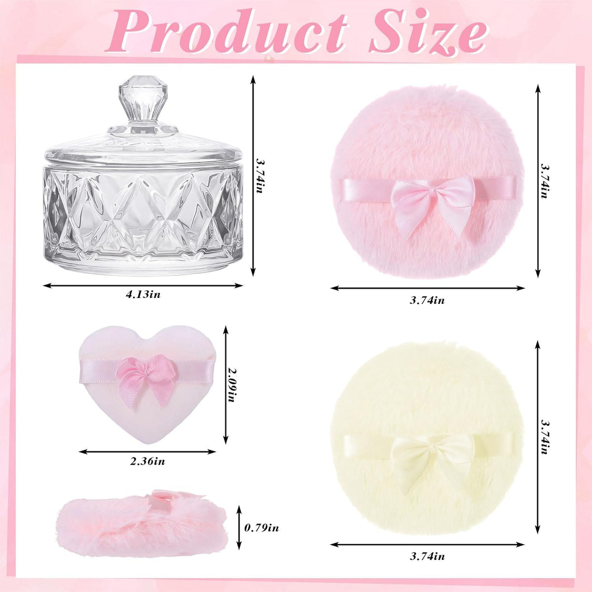 5-Piece Dusting Powder Container with Puff Set, Pink