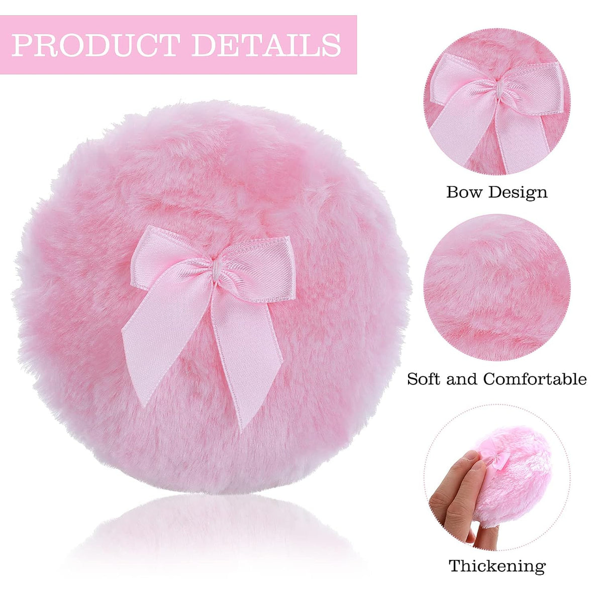 Sibba Large Fluffy Puff, 4 Inch Ultra Soft Washable Reusable Velour Face Body Puff Loose Puffs Wet Dry Makeup Tool (Pink)