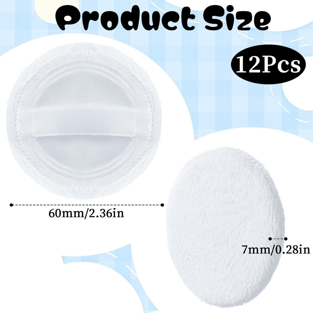 Makeup Puff 12 PCS Compact Puffs Round Velour Pressed -Puff for Makeup Face -Velour Puffs for Loose -Washable (2.36 Inch/White)