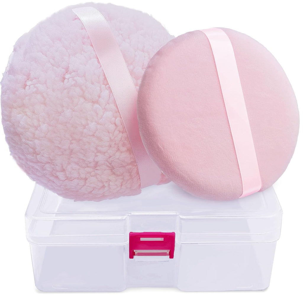 3pcs 6'' Body Powder Puffs for Dusting Powder and Container, Pink