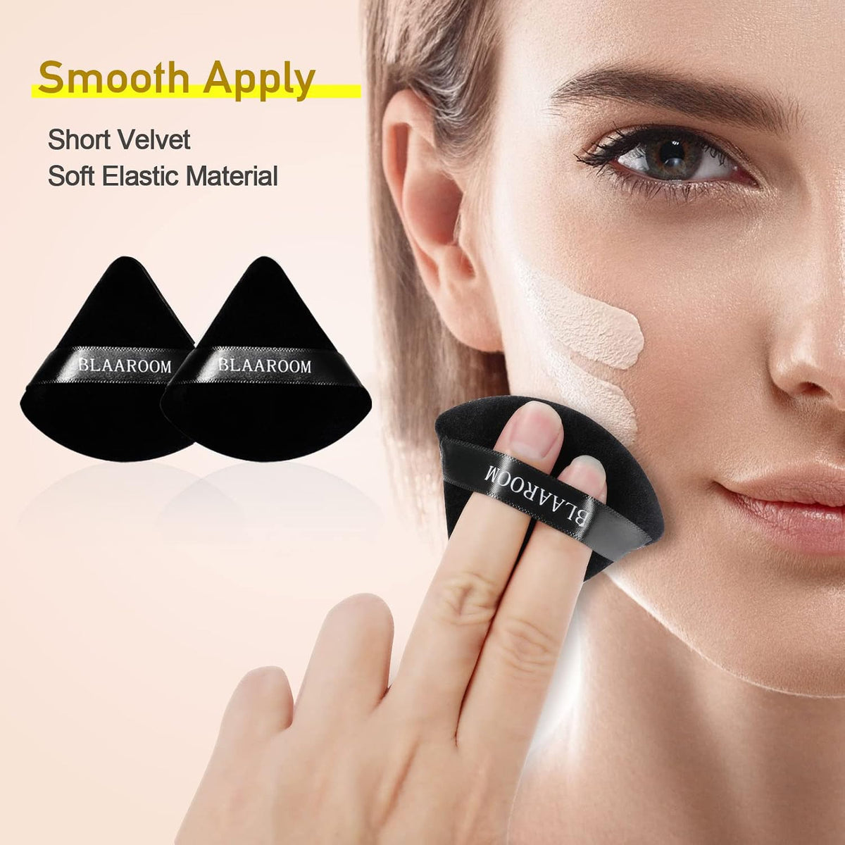 6 Pcs Velvet Triangle Powder Puff,Triangular Design Makeup Soft Sponge Puff for Face Exquisite Eyes Contouring, for Loose Mineral Body Powde Cosmetic Foundation Makeup Tool - Black