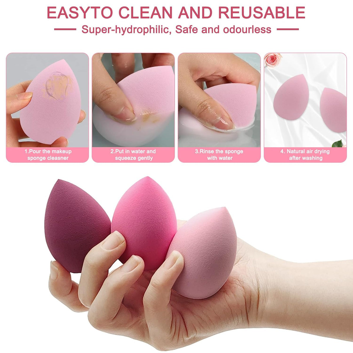 6+6 Professional Makeup Sponge Set,2.76 inch Portable Soft Sponge Setting Face Puffs,Multicolor Makeup Blending Sponge Cosmetic Applicator for Loose Powder,Liquid,Facial Makeup Tools（Pink)