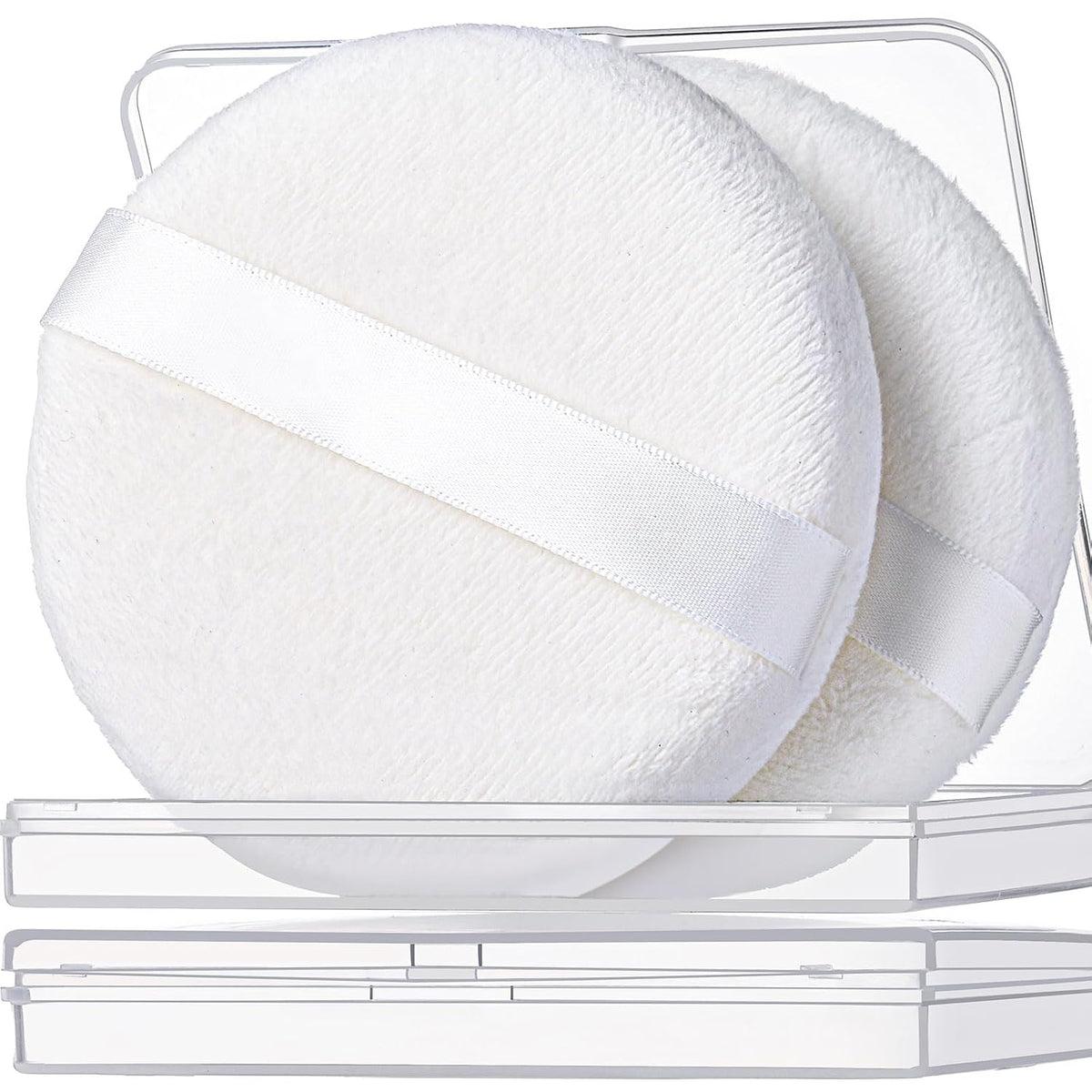Teenitor 2pcs Powder Puff, 4.13 Inch Powder Puff for Body Powder, Body Powder Puff Large Powder Puff Loose Powder Puffs Soft Velour Body Powder Puff and Container White