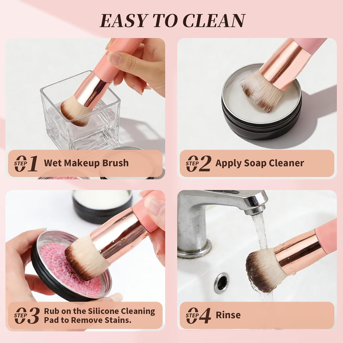 DUcare Foundation Brush for Liquid Makeup,Flat Top Kabuki Foundation Brushes - Premium Makeup Brush for Liquid, Cream, Powder,Buffing, Blending,Pink
