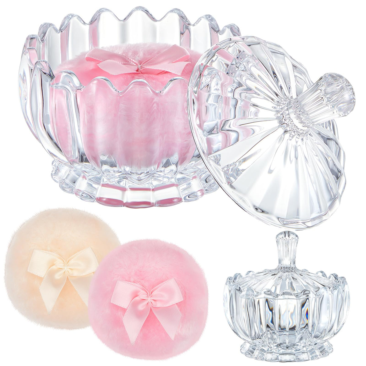 Tioncy 3 Pcs Large Dusting Powder Container with Puff Set, Classic, Clear