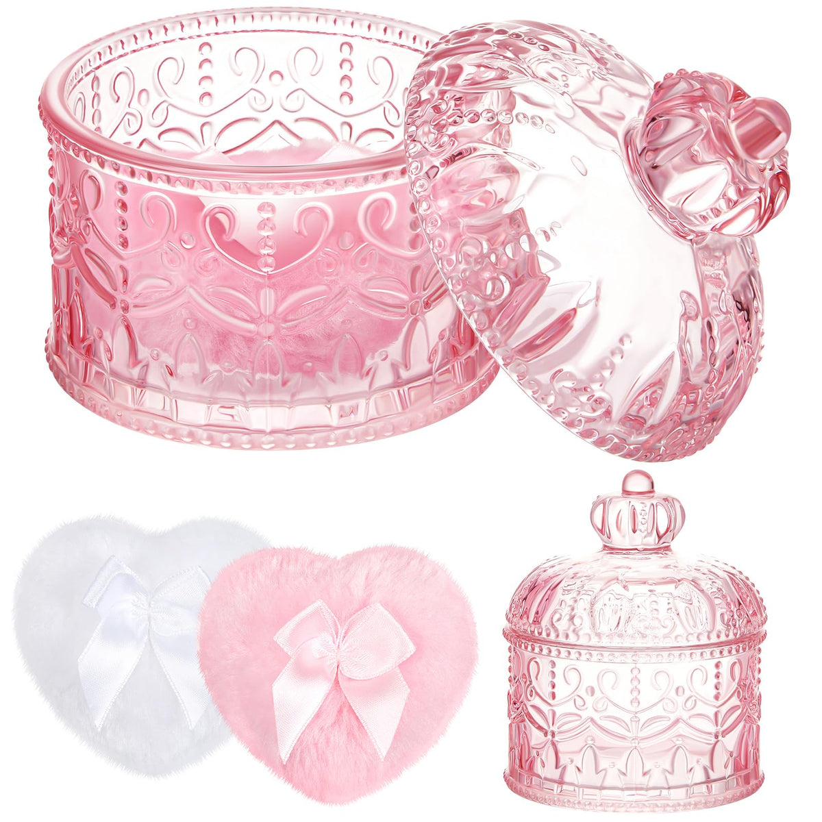 Tioncy 3 Pcs Large Dusting Powder Container with Puff Set, Classic, Clear