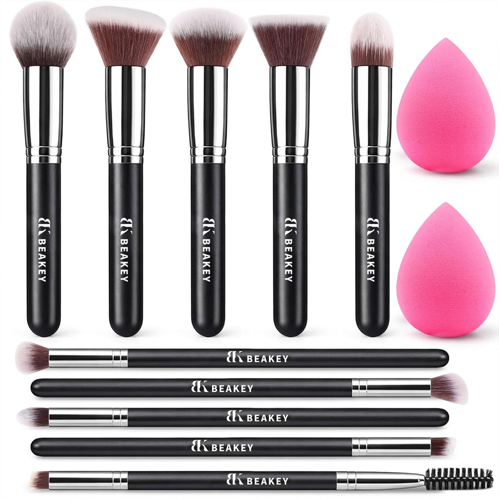 BEAKEY Makeup Brushes set with 2 Blending Sponges,10 Brush Face and Eye Set