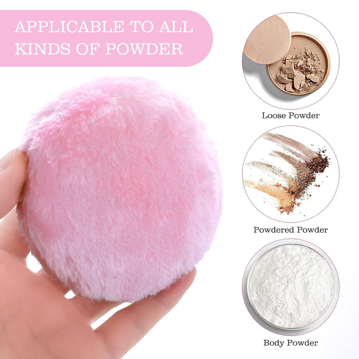 Sibba Large Fluffy Puff, 4 Inch Ultra Soft Washable Reusable Velour Face Body Puff Loose Puffs Wet Dry Makeup Tool (Pink)