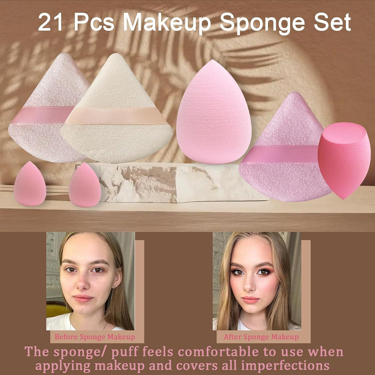 21 pcs Makeup Sponge Bulk:Makeup Sponges 21 Pcs for Liquid, Cream, and Powder, Multi-colored Pink make up sponges for foundation