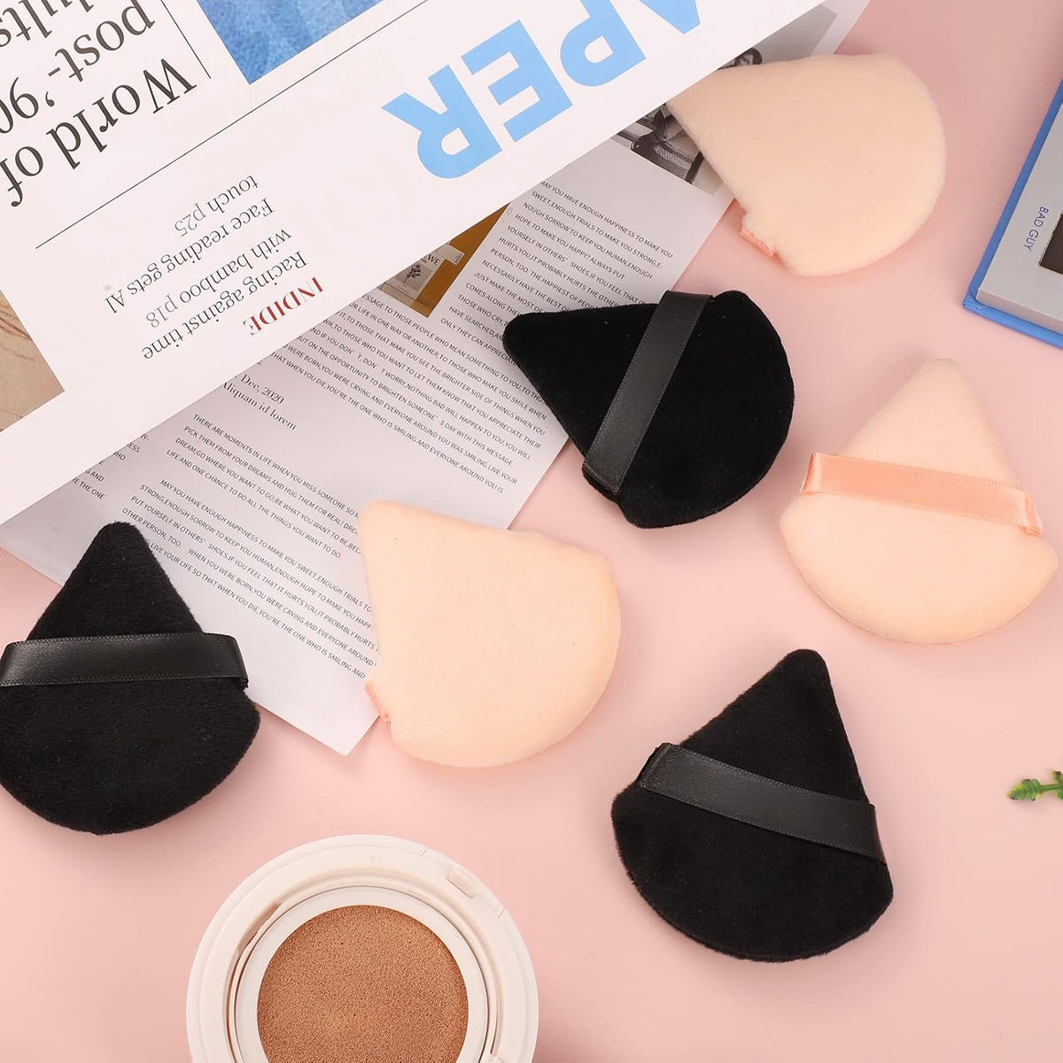 Pimoys Powder Puffs, 6 Pack Triangle Velour Face Sponges for Powder