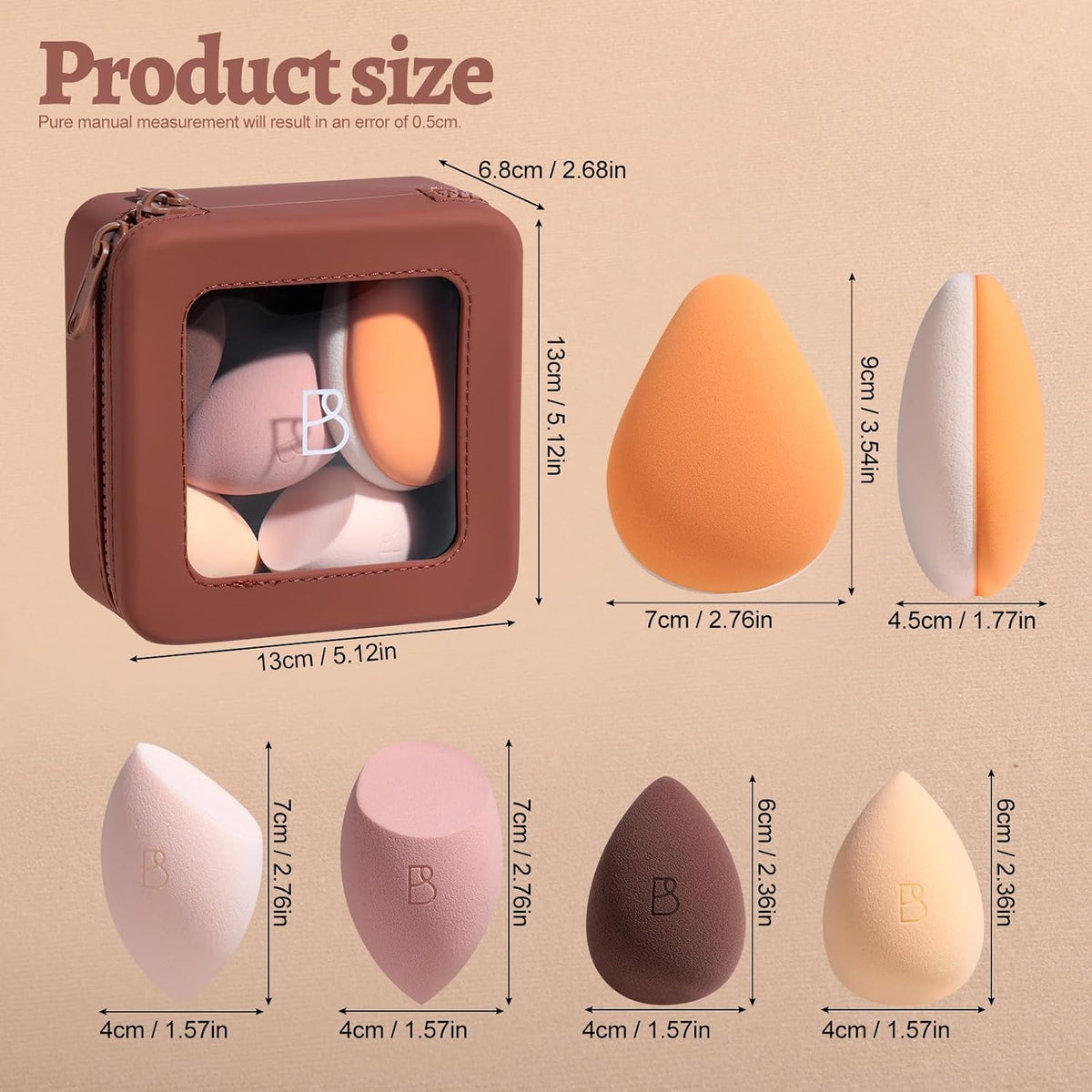 BS-MALL Makeup Sponge Set Pro Version– V3.0 Soft Blending Tech For Foundation Blending Blush Highlight 1 XL Dual-Use Makeup Sponge & Waterproof Silicone Cosmetic Travel Bag Brown