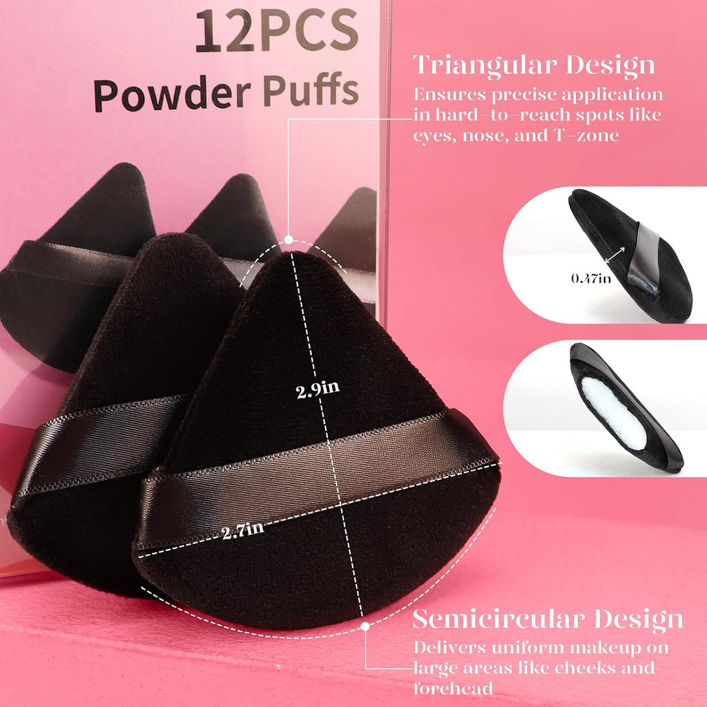 BEAKEY Powder Puff, 12pcs Face Triangle Powder Puffs for Loose & Foundation