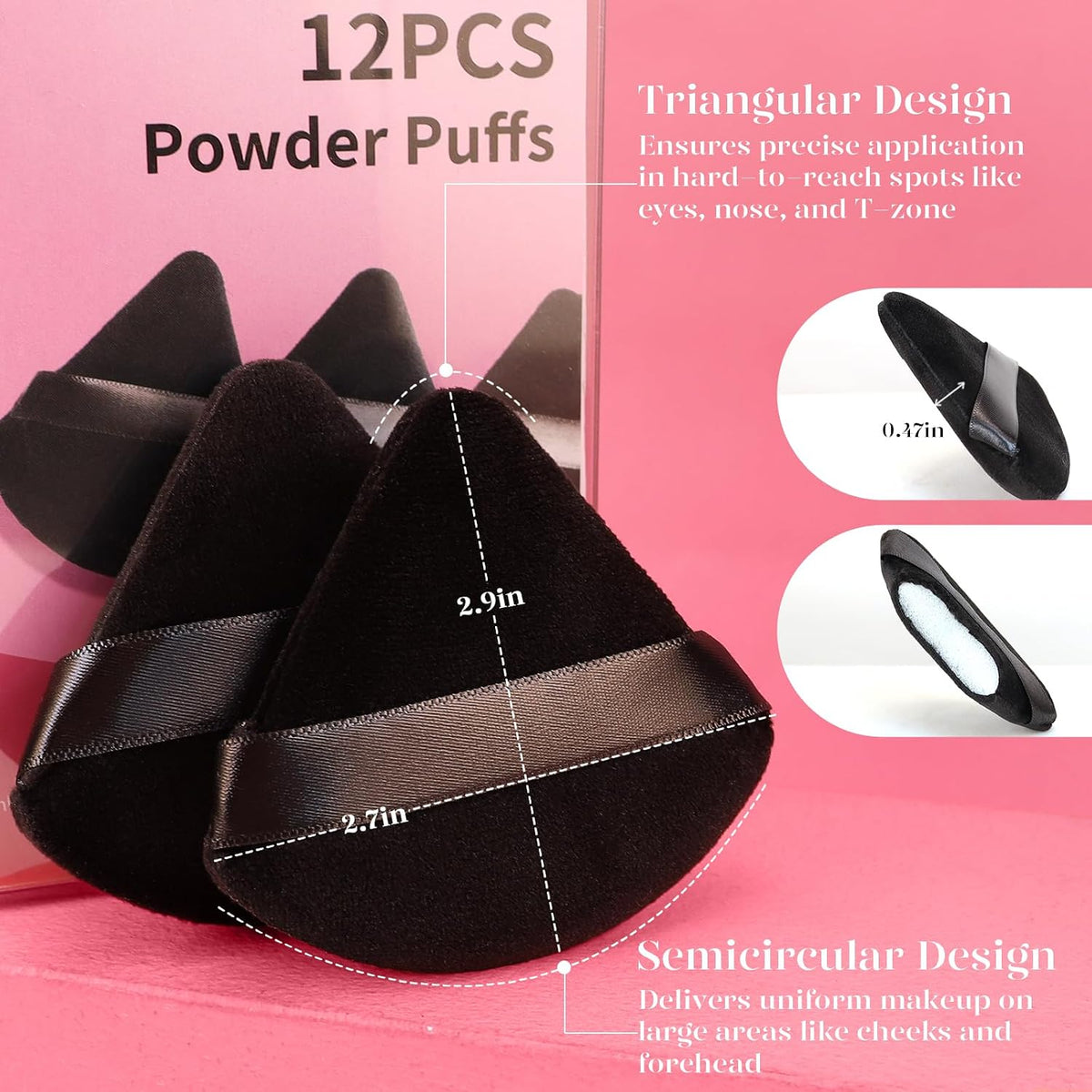 BEAKEY Powder Puff, 12pcs Face Triangle Powder Puffs for Loose & Foundation