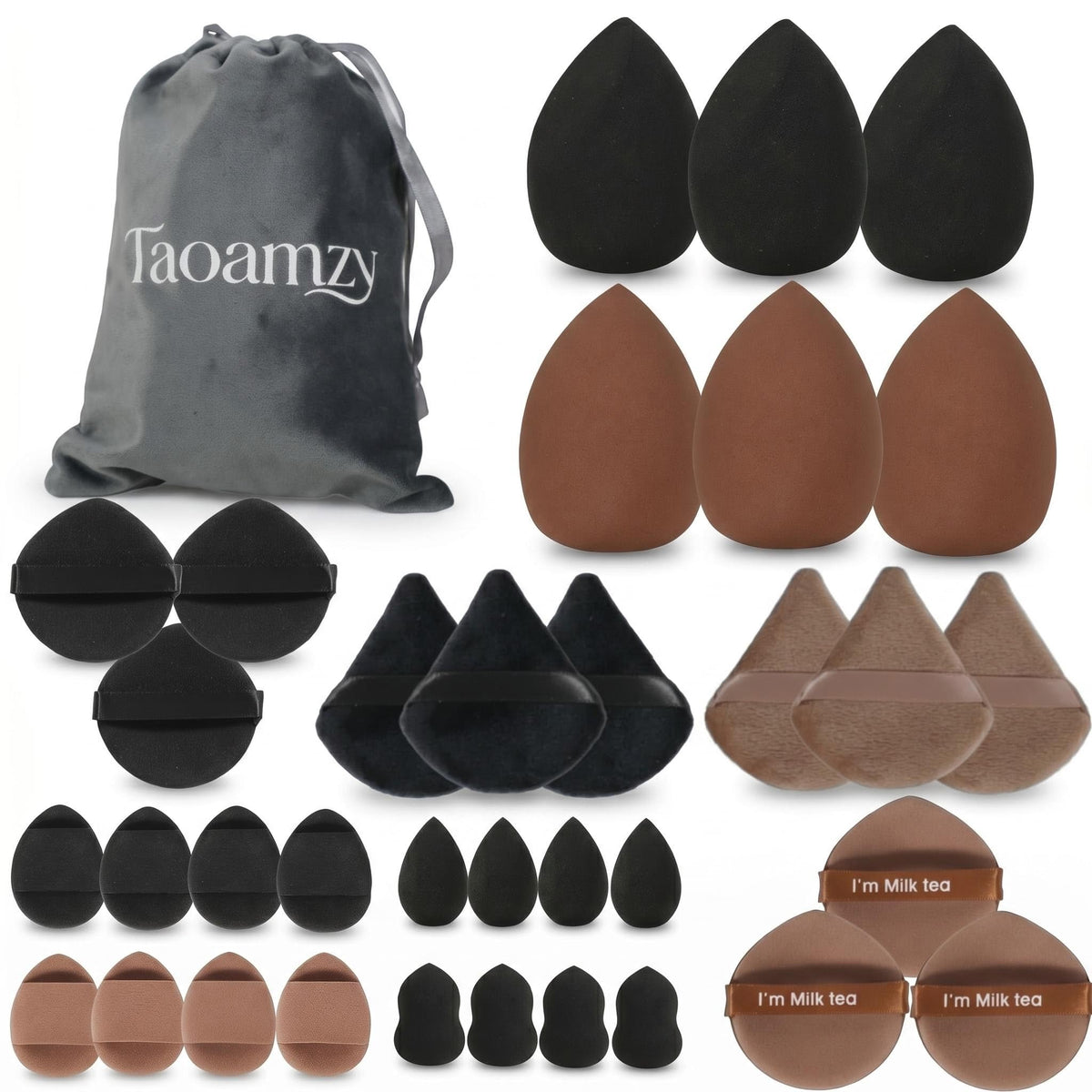 34PCS Latex-Free Makeup Sponge Set, Wet Dry Triangle Flocked Blender Puffs with Velvet Pouch for Foundation Concealer Contour, Skin Friendly