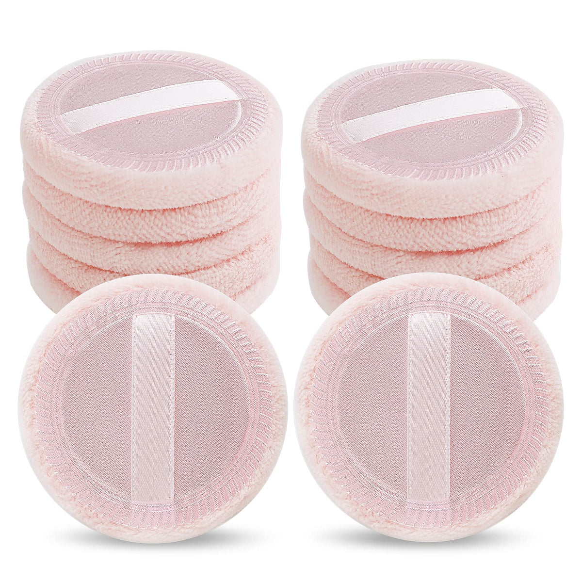 Sibba Loose Powder Make up puff 12 Pieces Round Velour Face Makeup Compact Body Container Setting Pressed Blending Foundation Cream Make Up Ribbon Strap Sponge Cushion Applicator (White)
