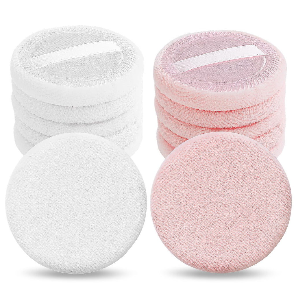 Sibba Loose Powder Make up puff 12 Pieces Round Velour Face Makeup Compact Body Container Setting Pressed Blending Foundation Cream Make Up Ribbon Strap Sponge Cushion Applicator (White)