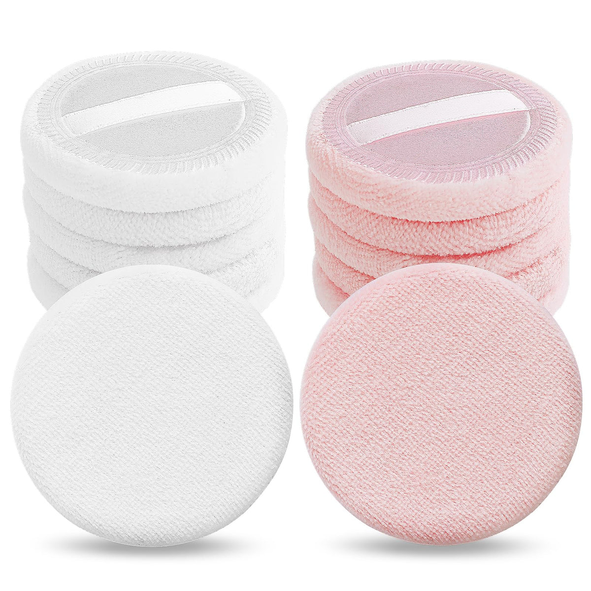Sibba Loose Powder Make up puff 12 Pieces Round Velour Face Makeup Compact Body Container Setting Pressed Blending Foundation Cream Make Up Ribbon Strap Sponge Cushion Applicator (White)