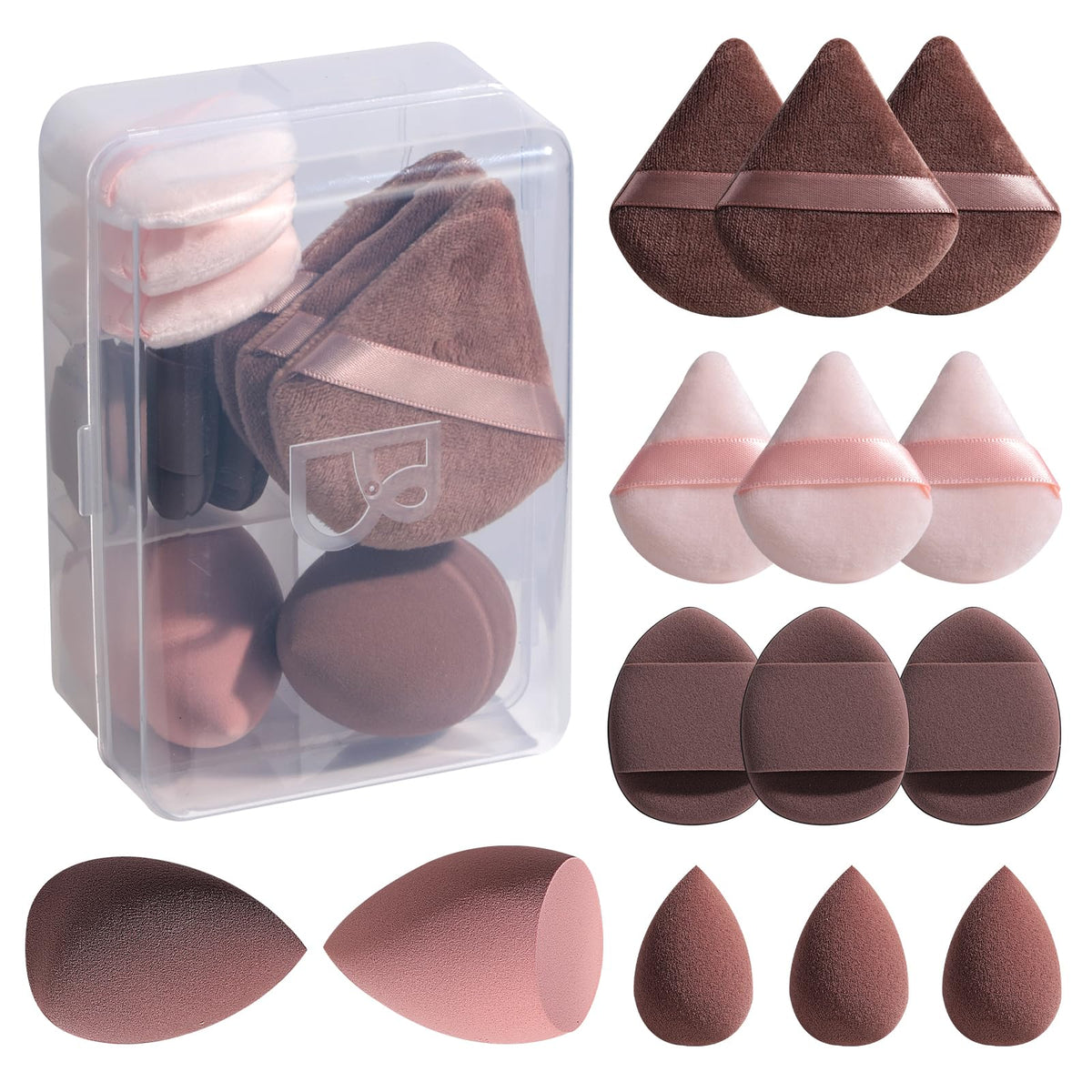 Makeup Sponge Set BS-MALL Triangle Puff 14PCS Non-Latex Beauty Blender Sponges with Travel Case, Soft Makeup Puff for Foundation, Concealer, Cream & Powder, Face & Eye Blending for Sensitive Skin