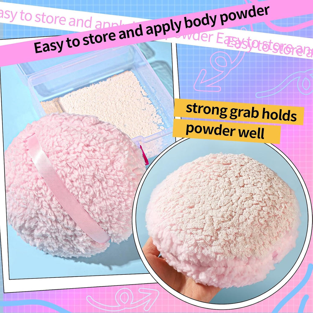 Powder Puff, 6" Powder Puff for Body Powder, Body Powder Puff, Soft Body Powder Puff and Container, Extra Large Women Pink