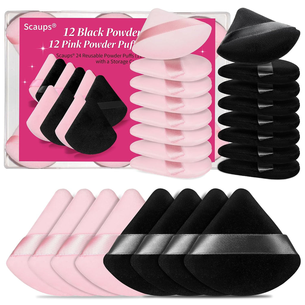 24Pcs Black and Pink Powder Puff, Triangle Powder Puffs, Powder Puffs for Makeup and Cosmetic Foundation