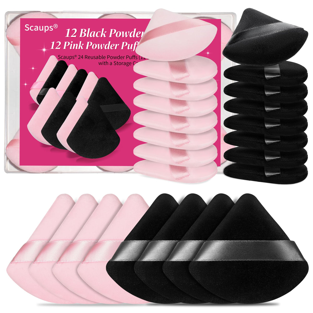 24Pcs Black and Pink Powder Puff, Triangle Powder Puffs, Powder Puffs for Makeup and Cosmetic Foundation