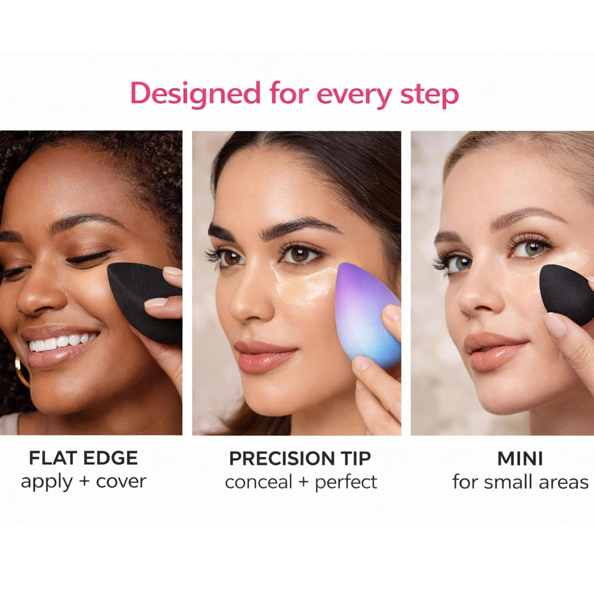 6-Piece Makeup Sponge Set – Latex-Free Beauty Blending Sponges with Mini & Flat Edge Makeup Sponges for Foundation, Concealer, Contour & Powder – Expands When Wet