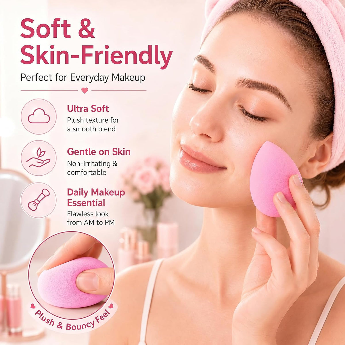 BEAKEY Makeup Sponge Set of 6, Super Soft Beauty Sponges for Foundation