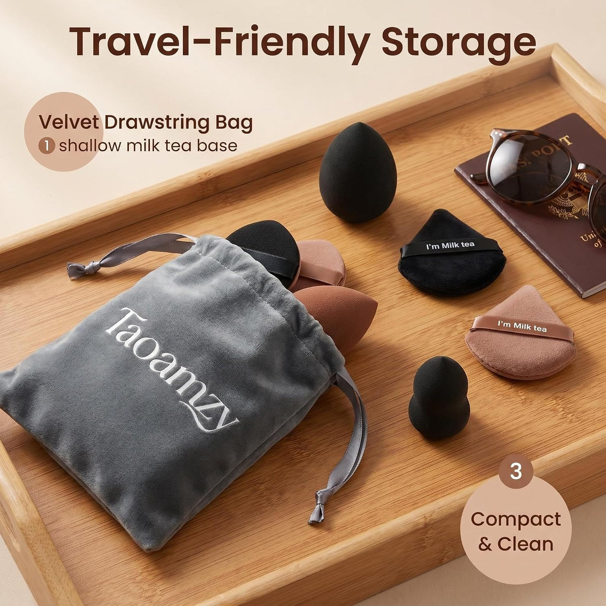 34PCS Latex-Free Makeup Sponge Set, Wet Dry Triangle Flocked Blender Puffs with Velvet Pouch for Foundation Concealer Contour, Skin Friendly