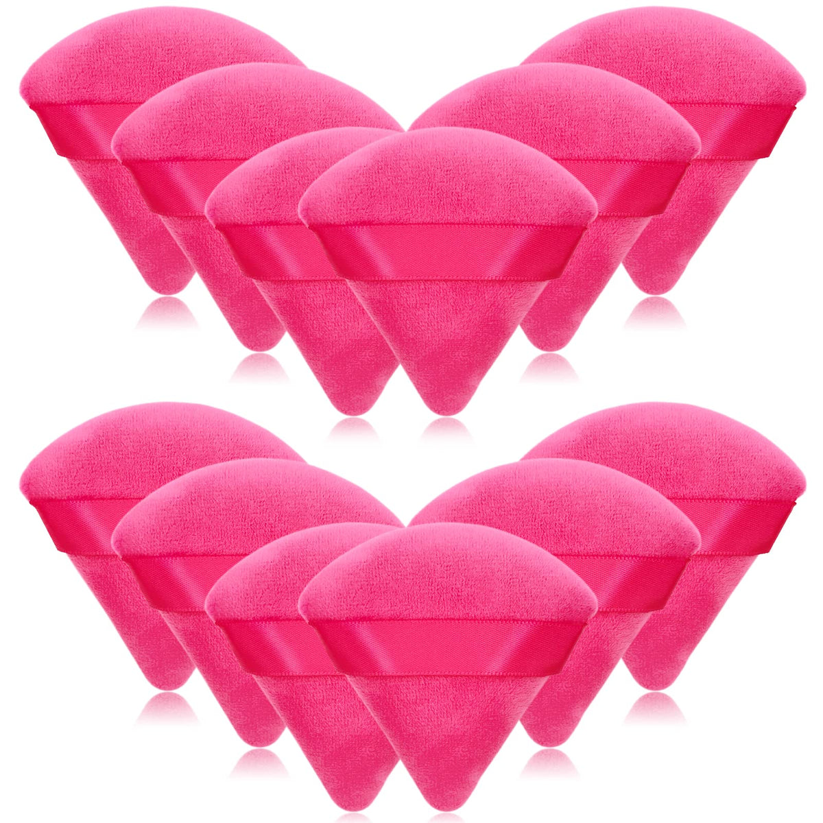 12 Pieces Black Cosmetic Powder Puff,2.76 inch Portable Soft Sponge Setting Face Puffs,Triangle Velvet Powder Puff with Ribbon Band Handle for Loose Powder Body Powder Makeup Tool