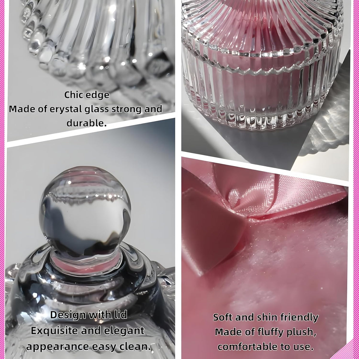 2 Pcs Large Body Powder Puff and Container Powder Container with Puff Powder Puff Crystal Container Soft Washable Reusable Velour Face Body Glitter Powder Puff Wet Dry Makeup (Pink)