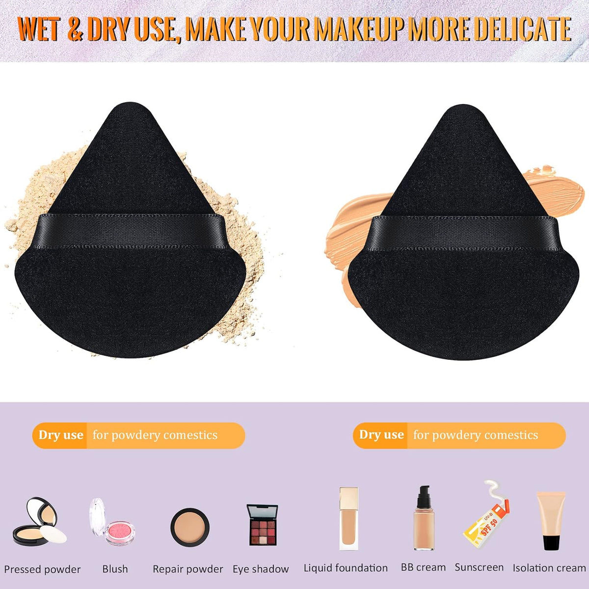 Meanplan 100 Pcs Powder Puffs Triangle Makeup Puff, Black