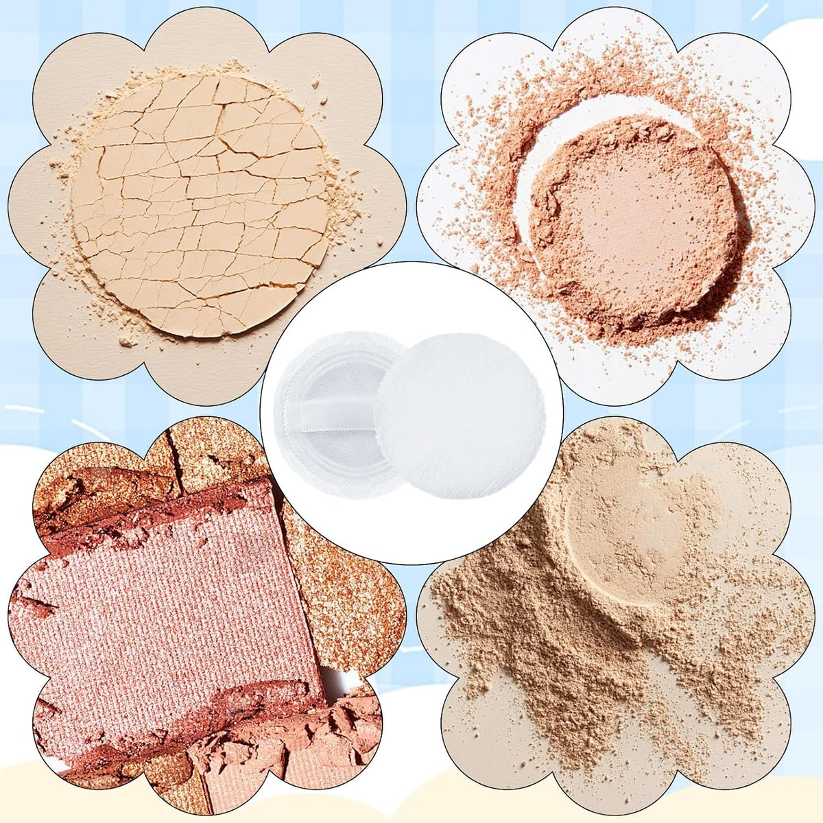 Makeup Puff 12 PCS Compact Puffs Round Velour Pressed -Puff for Makeup Face -Velour Puffs for Loose -Washable (2.36 Inch/White)
