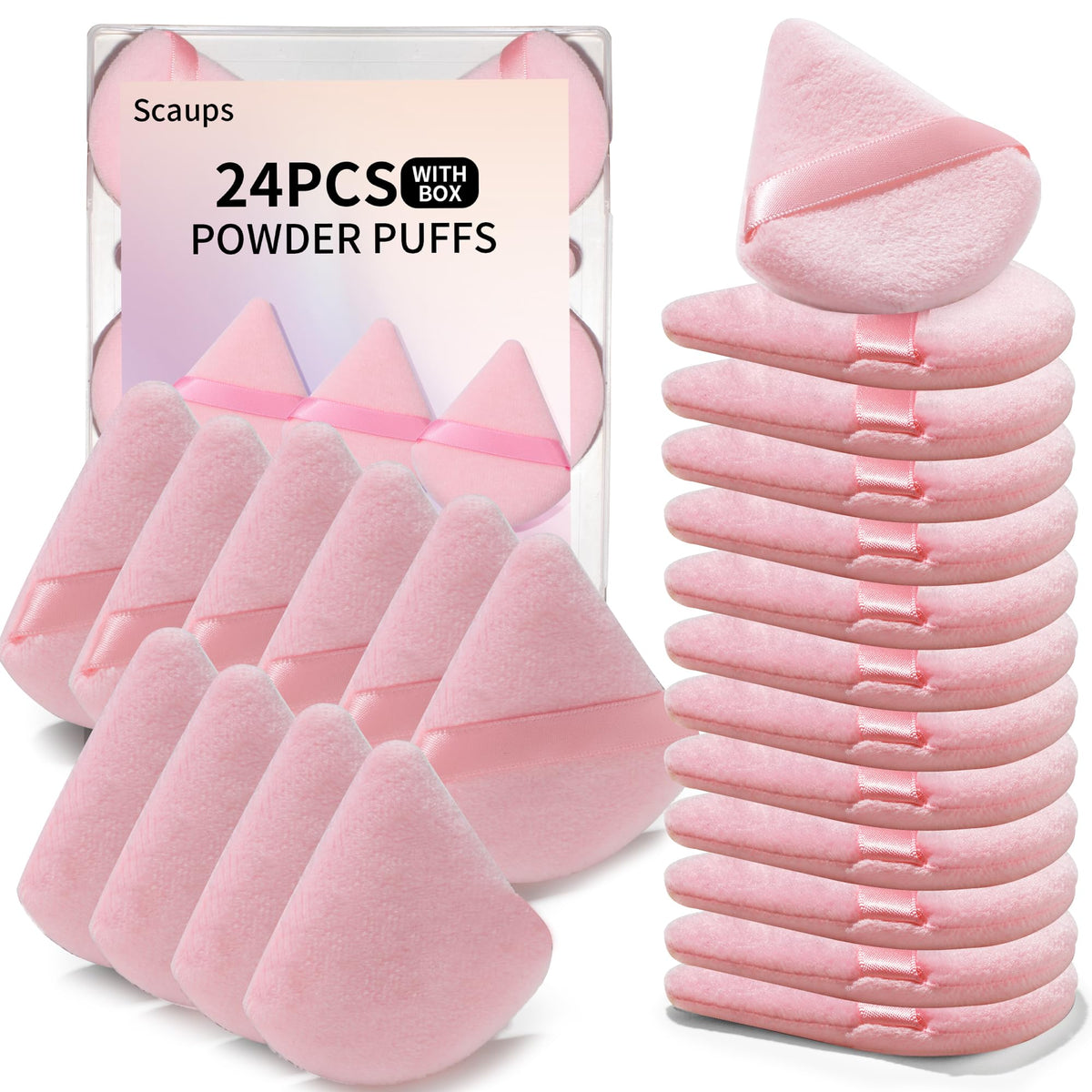24Pcs Black and Pink Powder Puff, Triangle Powder Puffs, Powder Puffs for Makeup and Cosmetic Foundation