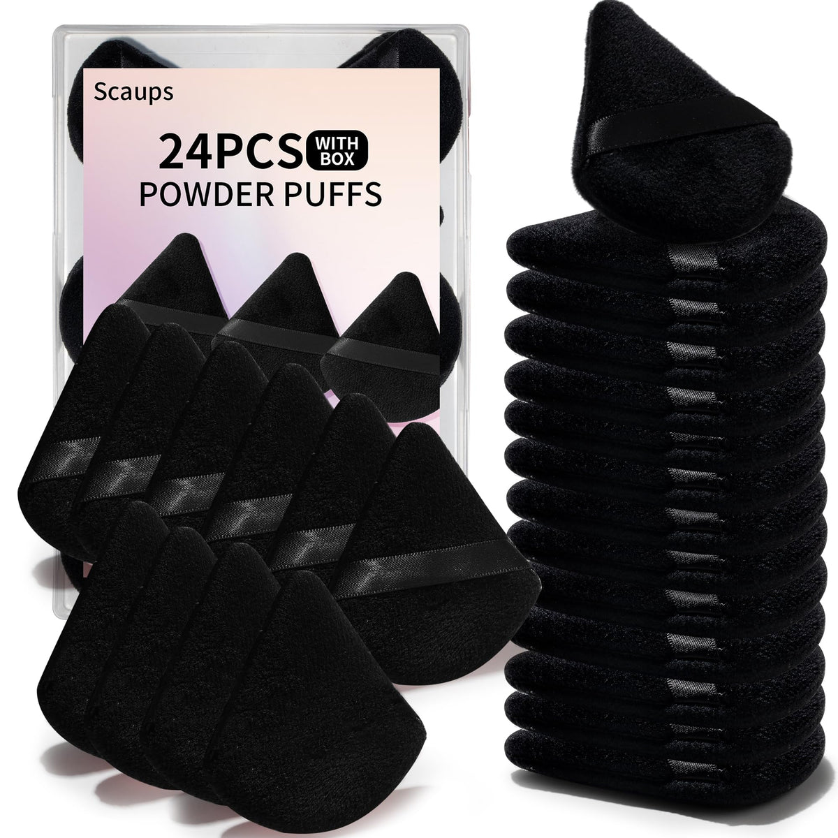 24Pcs Black and Pink Powder Puff, Triangle Powder Puffs, Powder Puffs for Makeup and Cosmetic Foundation