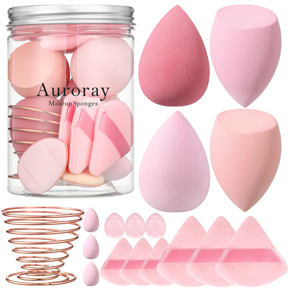 17PCS Makeup Sponge Set with 3PCS Mini Makeup Sponges,1PCS Make Up Sponges Holder,3PCS Foundation Mini Make Up Sponge Puff and 6PCS Powder Puff (Black)